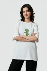 Bodic Creative Tea-Rex Design Graphic Printed Oversized Drop Shoulder Sleeves T shirt