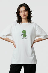 Bodic Creative Tea-Rex Design Graphic Printed Oversized Drop Shoulder Sleeves T shirt
