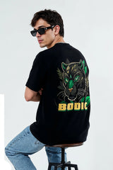 Bodic Men's iconic Bodic Panther Design in Graphic Printed Oversized Drop Shoulder Sleeves T shirt