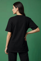 Lets Run Away Floral Design  Graphic Printed Oversized Drop Shoulder Sleeves Tshirt