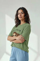 Lazzy sloth. Graphic Printed Oversized Drop Shoulder Sleeves T shirt