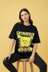 The Oversized SpongeBob Edition Graphic Printed Oversized Drop Shoulder Sleeves Pure Cotton Tshirt