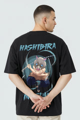 Bodic Mens's Inosuke Design Graphic Printed Oversized Drop Shoulder Sleeves T shirt