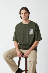Attak of Titan Scout Regiment Design  Graphic Printed Oversized Drop Shoulder Sleeves T shirt