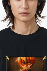 Demon Slayer Zenitsu Design Graphic Printed Oversized Drop Shoulder Sleeves  T shirt