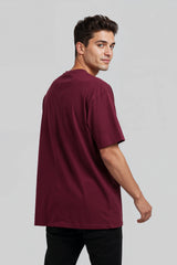 Bodic Solid Oliv Green & Burgundy Oversized Drop Shoulder Sleeves  T-shirt