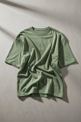Bodic Solid Burgundy & Pista Green Oversized Drop Shoulder Sleeves  T-shirt