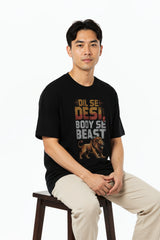 Bodic Men's Dil Se Desi Body se Beast Graphic Printed Oversized T shirt