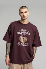 Bodic Men's From Rasgulla to 6 Pack Graphic Printed Oversized Drop Shoulder Sleeves T shirt