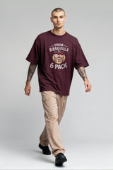 Bodic Men's From Rasgulla to 6 Pack Graphic Printed Oversized Drop Shoulder Sleeves T shirt