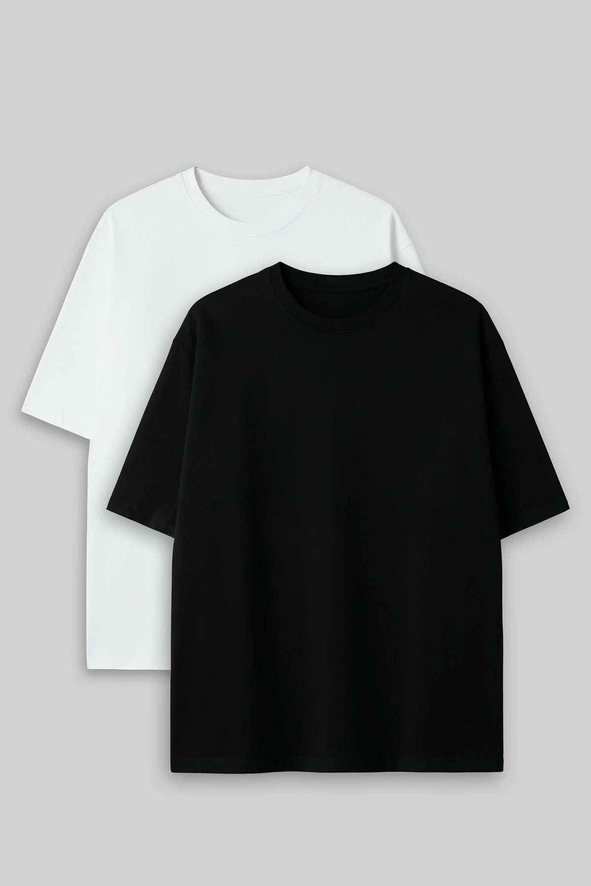 Bodic Solid Black& White Oversized Drop Shoulder Sleeves  T shirt